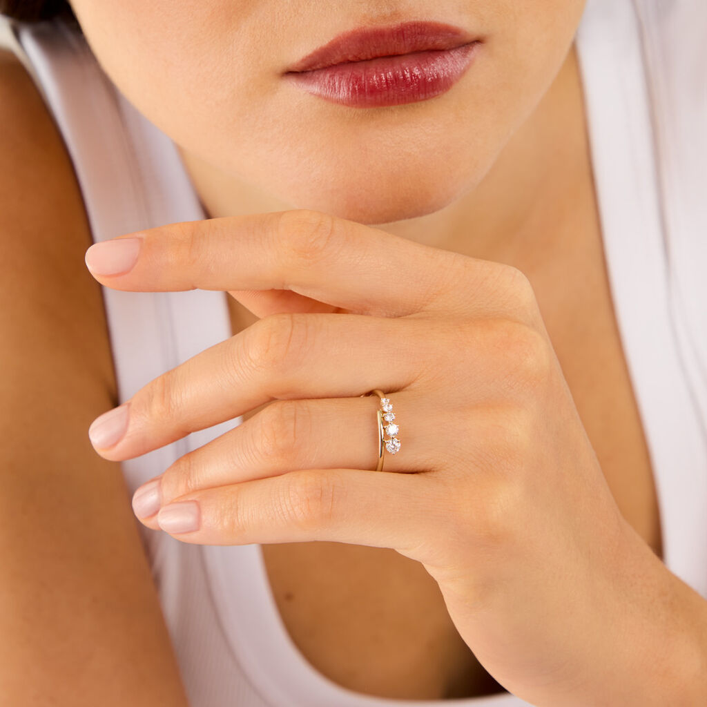Bague Riannon Argent Dor&eacute; A L'Or 750/1000 Oxyde De Zirconium - Bagues avec pierre Femme | Histoire d&rsquo;Or