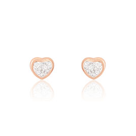 Boucles D'oreilles Puces Daria Cœur 0 Or Rose Strass - Boucles d'Oreilles Coeur Femme | Histoire d’Or