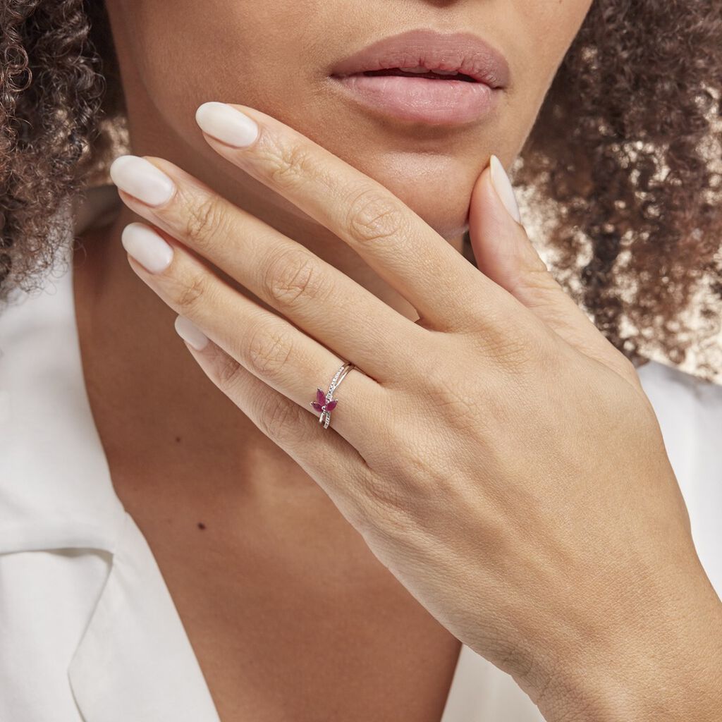 Bague Maura Or Blanc Rubis Et Diamant - Bagues avec pierre Femme | Histoire d’Or
