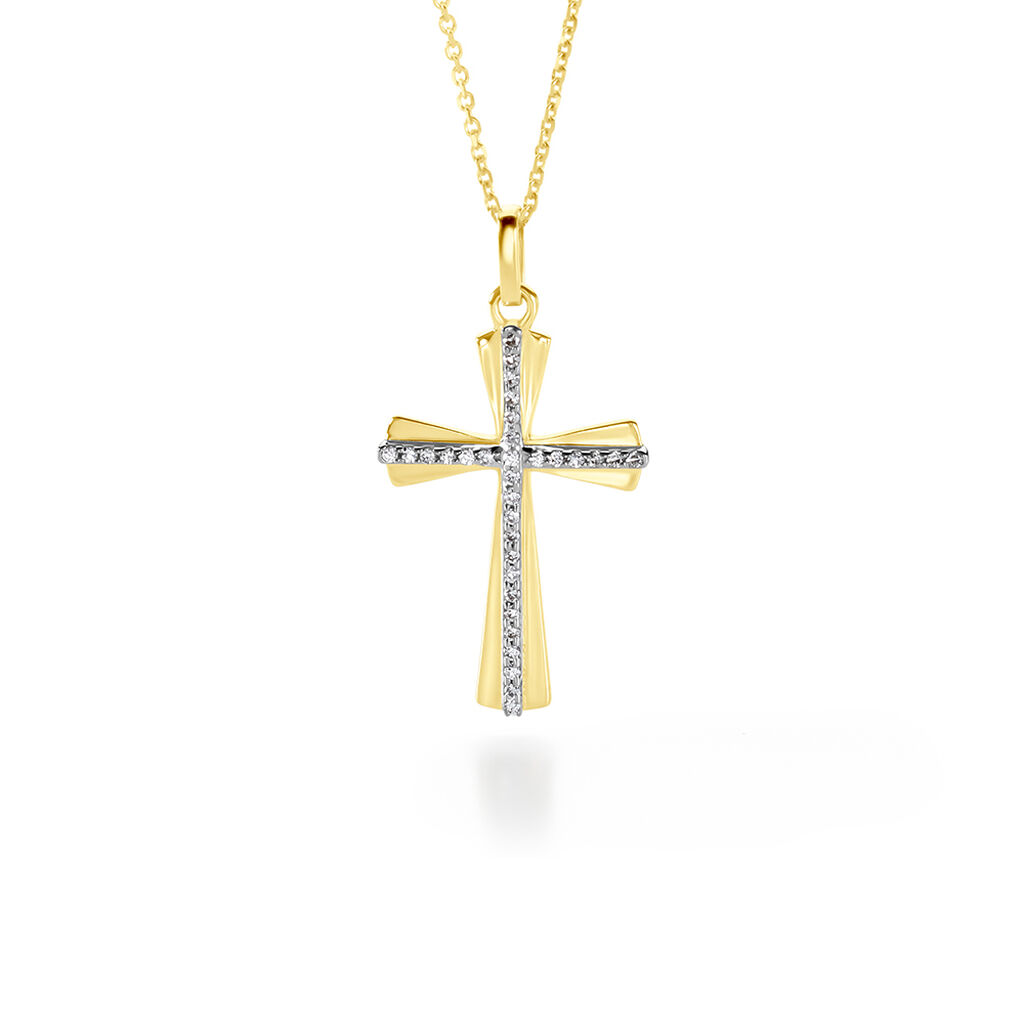 Pendentif Crocetta Or Jaune Oxyde De Zirconium - Pendentifs Baptême Famille | Histoire d’Or