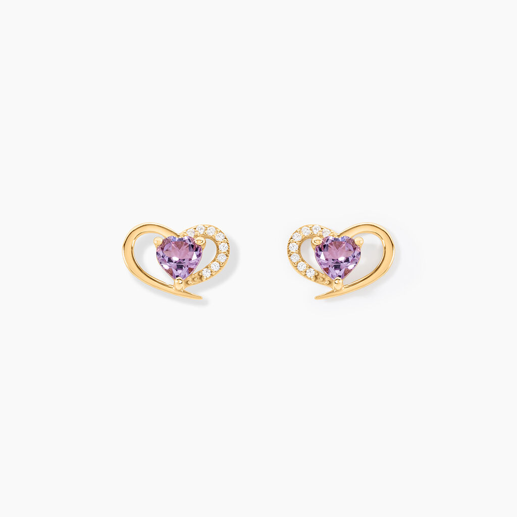 Boucles D'Oreilles Puces Creighton Or Jaune Am&eacute;thyste Oxyde De Zirconium - Clous d'oreilles Femme | Histoire d&rsquo;Or
