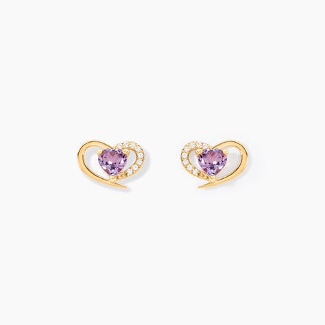 Boucles D'Oreilles Puces Creighton Or Jaune Am&eacute;thyste Oxyde De Zirconium - Clous d'oreilles Femme | Histoire d&rsquo;Or