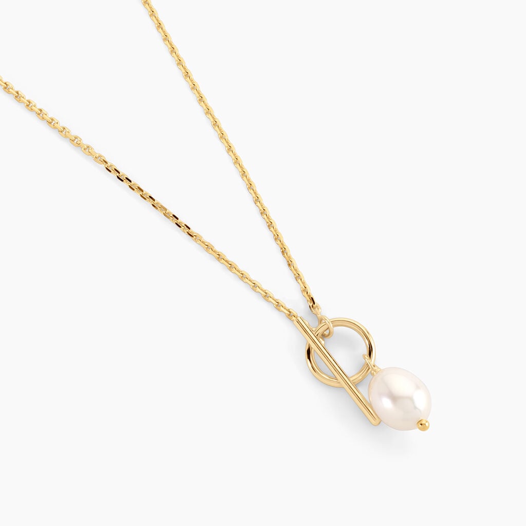 Collier Pearly Argent Dor&eacute; A L'Or 750/1000 Perle De Culture - Colliers pierre  | Histoire d&rsquo;Or