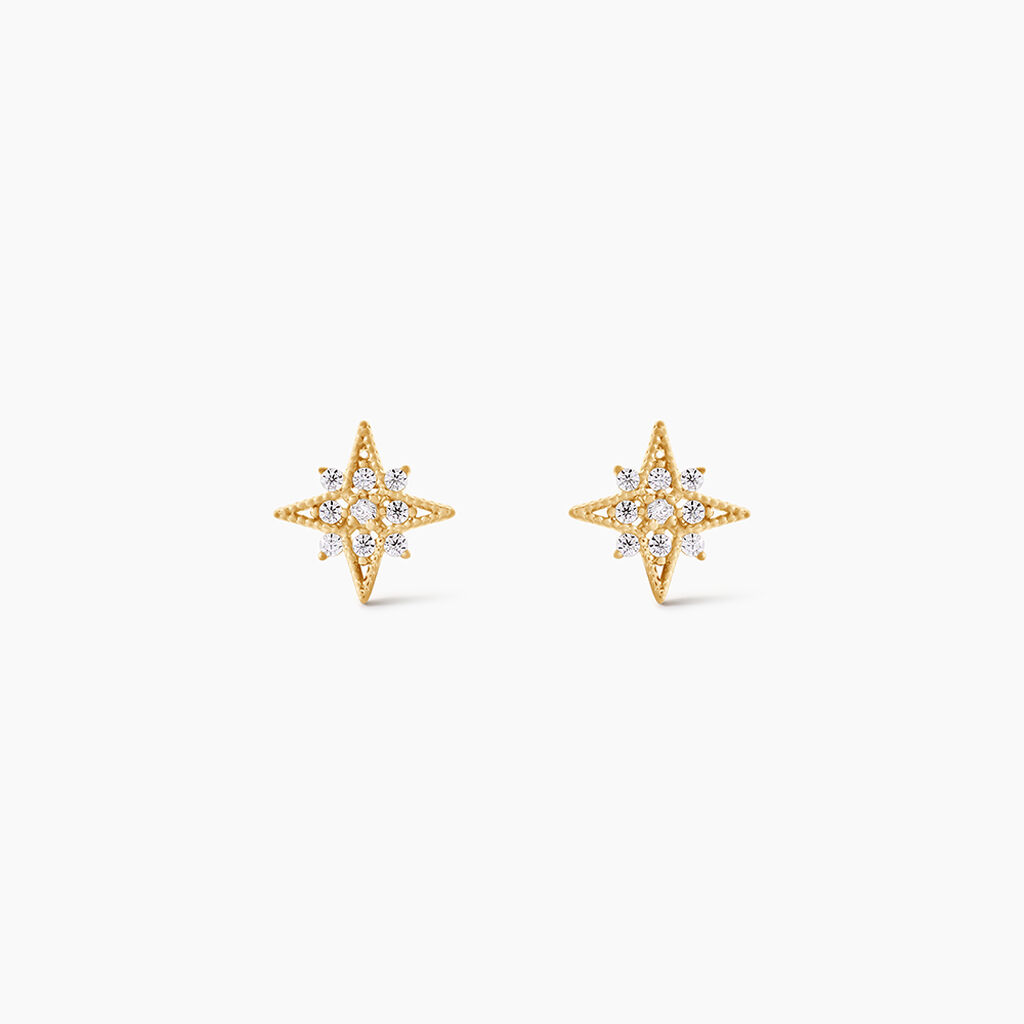 Boucles D'Oreilles Puces Konstantsia Argent Dor&eacute; A L'Or 750/1000 Oxyde De Zirconium - Boucles d'oreilles fantaisie Femme | Histoire d&rsquo;Or
