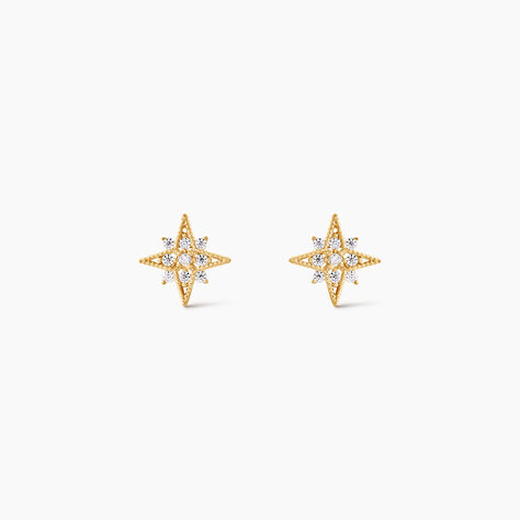 Boucles D'Oreilles Puces Konstantsia Argent Dor&eacute; A L'Or 750/1000 Oxyde De Zirconium - Boucles d'oreilles fantaisie Femme | Histoire d&rsquo;Or