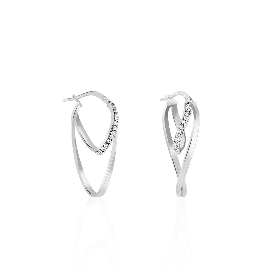 Créoles Luna Or Blanc Strass - Boucles d'oreilles créoles Femme | Histoire d’Or