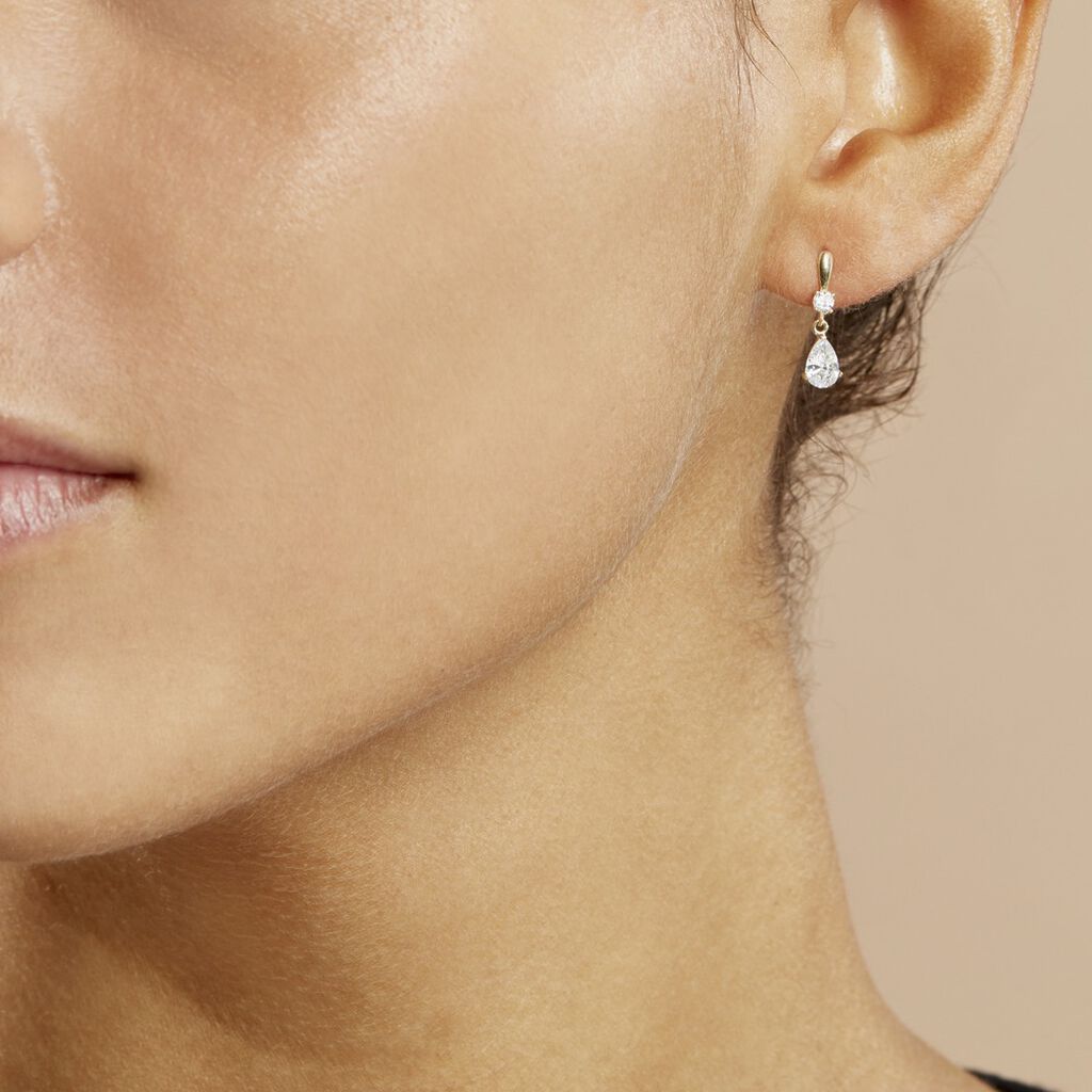 Boucles D'oreilles Pendantes Goutte Or Jaune Oxyde De Zirconium - Boucles d'oreilles pendantes Femme | Histoire d’Or