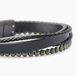 Bracelet Jourdan Cuir De Vache Noir H&eacute;matite - Bracelets Homme | Histoire d&rsquo;Or