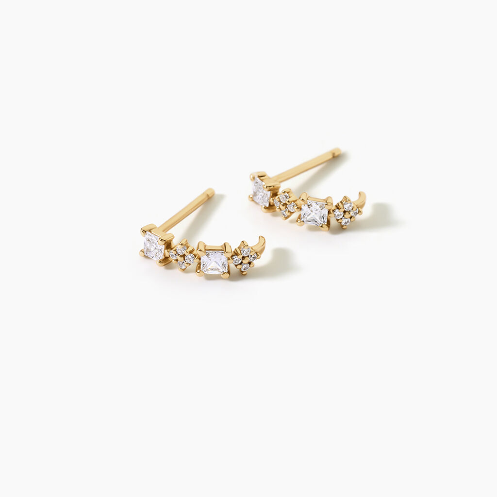 Boucles D'Oreilles Puces Marquis Argent Dor&eacute; A L'Or 750/1000 Oxyde De Zirconium - Clous d'oreilles Femme | Histoire d&rsquo;Or