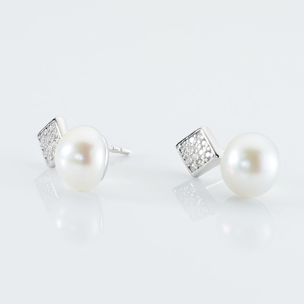 Boucles D'oreilles Pendantes Shirine Argent  Perle De Culture Et Oxyde - Boucles d'oreilles fantaisie Femme | Histoire d’Or