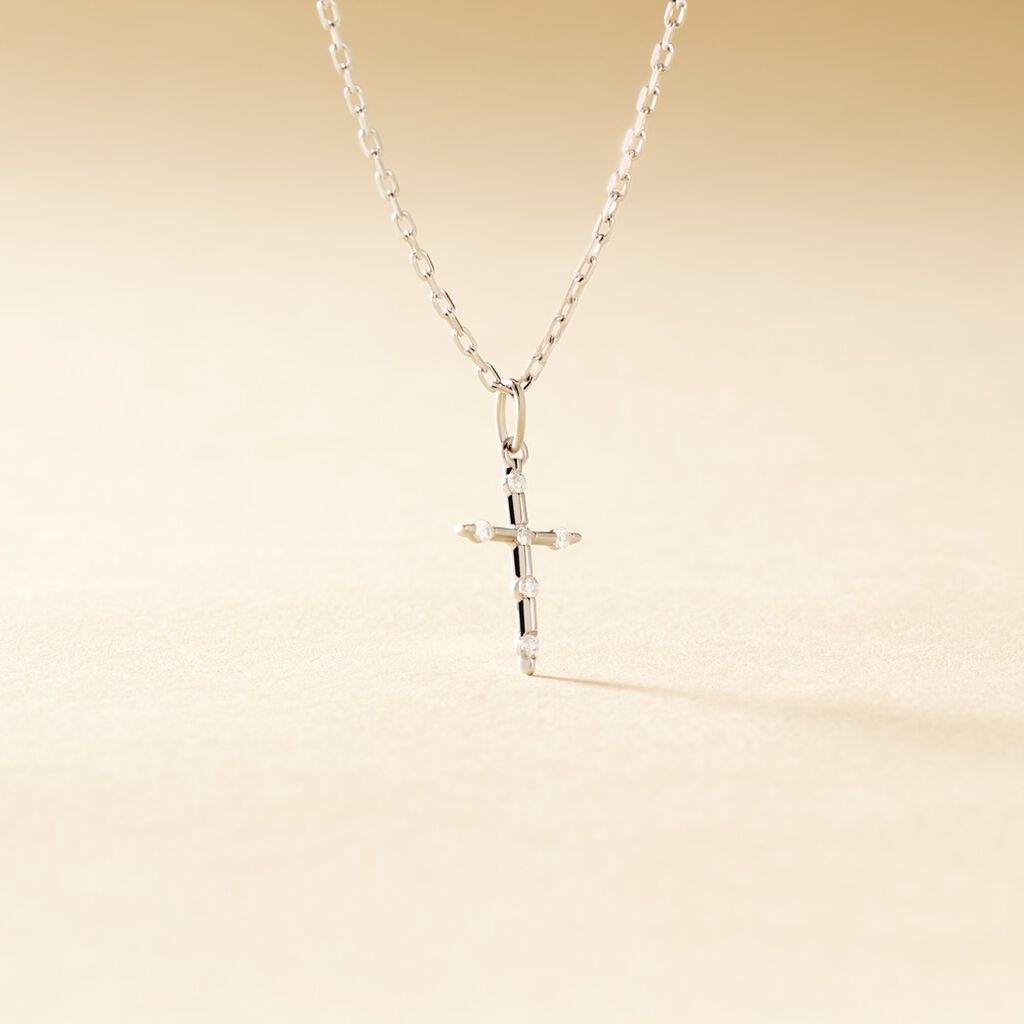 Pendentif Canice Croix Or Blanc Oxyde De Zirconium - Pendentifs Communion Famille | Histoire d’Or
