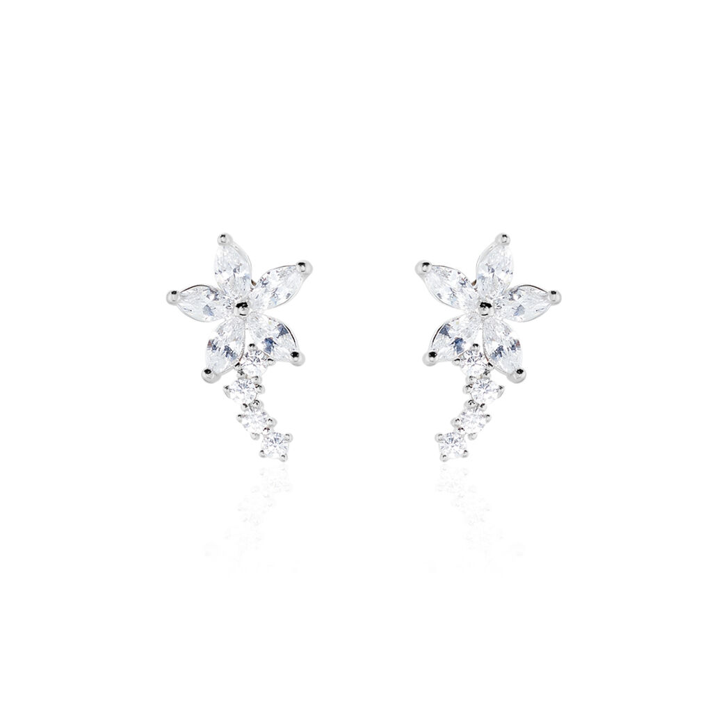 Boucles D'oreilles Puces Argent Blanc Florencio Oxydes De Zirconium - Boucles d'oreilles fantaisie Femme | Histoire d&rsquo;Or
