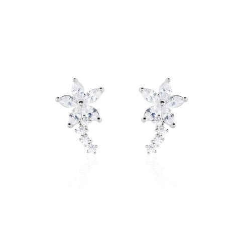 Boucles D'oreilles Puces Argent Blanc Florencio Oxydes De Zirconium - Boucles d'oreilles fantaisie Femme | Histoire d&rsquo;Or