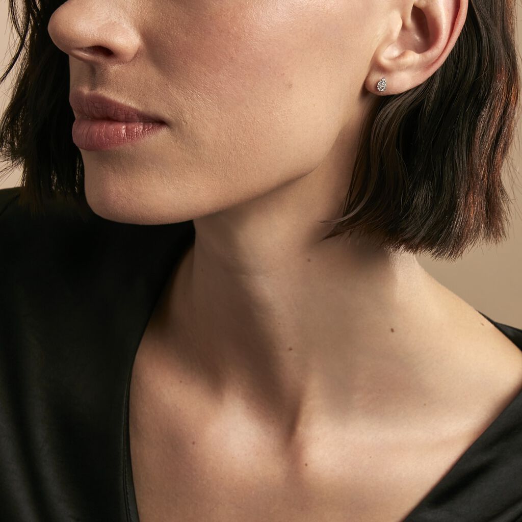 Boucles D'oreilles Puces Pear C Or Jaune Diamant - Clous d'oreilles Femme | Histoire d’Or