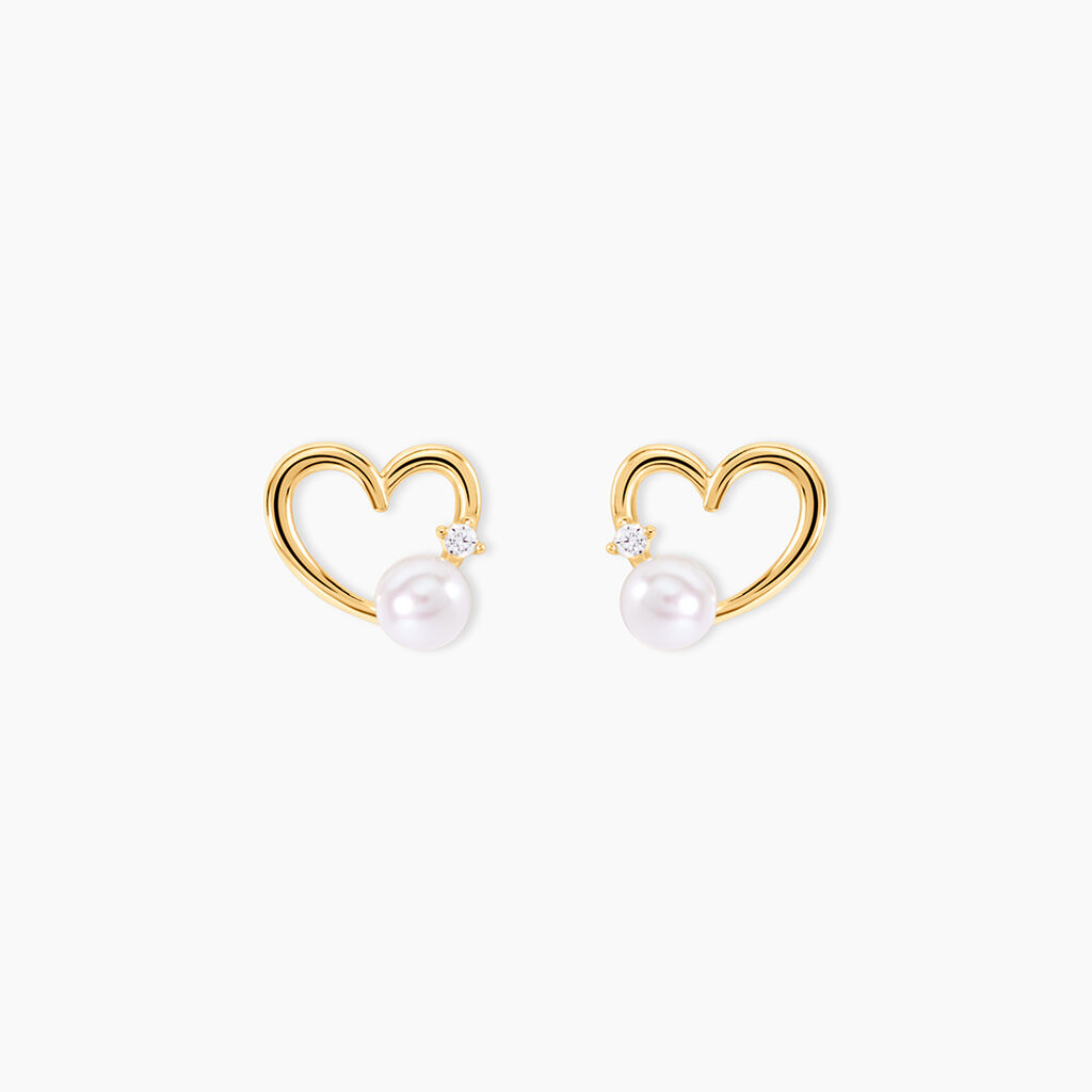 Boucles D'oreilles Puces Or Jaune Fergus Perle De Culture Oxyde - Clous d'oreilles Femme | Histoire d&rsquo;Or