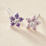 Boucles D'oreilles Puces Purple Bloom Argent Blanc Oxyde De Zirconium - Boucles d'oreilles fantaisie Femme | Histoire d&rsquo;Or