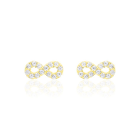 Boucles D'oreilles Puces Fannelle Infini Or Jaune Oxyde De Zirconium - Clous d'oreilles Femme | Histoire d’Or