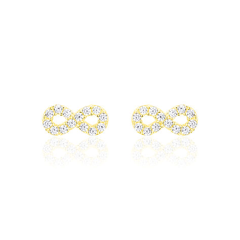 Boucles D'oreilles Puces Fannelle Infini Or Jaune Oxyde De Zirconium - Clous d'oreilles Femme | Histoire d’Or