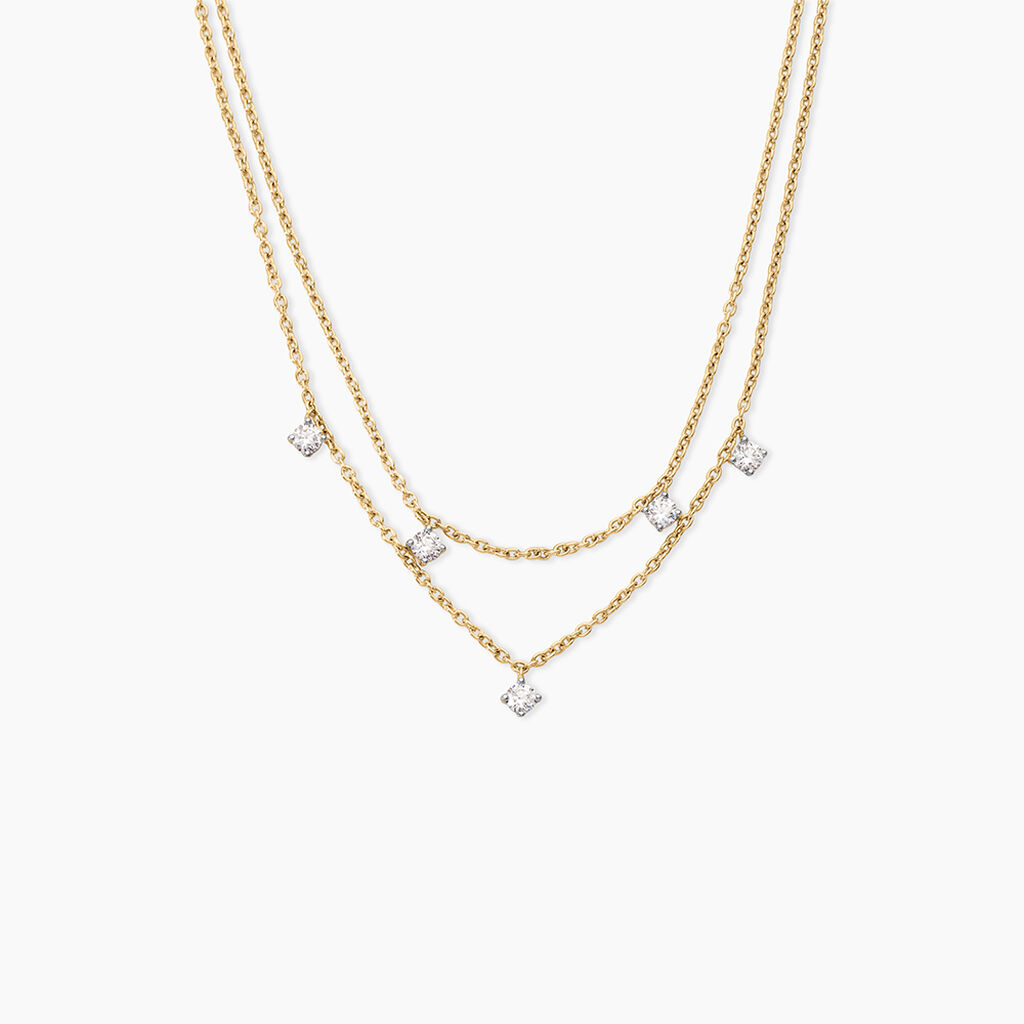 Collier Eclat D'Etoile Argent Dor&eacute; A L'Or 750/1000 Oxyde De Zirconium - Colliers doubles et triples cha&icirc;nes Femme | Histoire d&rsquo;Or