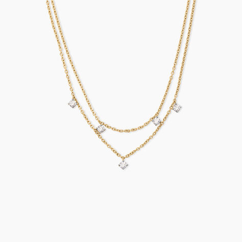 Collier Eclat D'Etoile Argent Dor&eacute; A L'Or 750/1000 Oxyde De Zirconium - Colliers doubles et triples cha&icirc;nes Femme | Histoire d&rsquo;Or