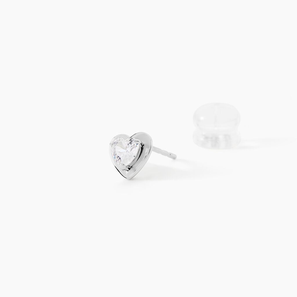 Boucles D'oreilles Puces Dot Coeur Plein Or Blanc Oxyde De Zirconium - Clous d'oreilles Famille | Histoire d&rsquo;Or