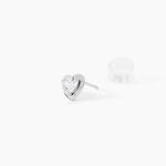 Boucles D'oreilles Puces Dot Coeur Plein Or Blanc Oxyde De Zirconium - Clous d'oreilles Famille | Histoire d&rsquo;Or