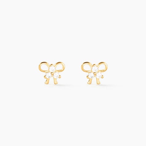 Boucles D'oreilles Puces Darina Noeud Or Jaune Oxyde De Zirconium - Clous d'oreilles Famille | Histoire d’Or