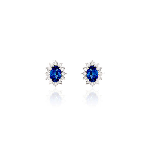 Boucles D'oreilles Puces Vladimir Or Blanc Saphir Et Diamant - Clous d'oreilles Femme | Histoire d’Or