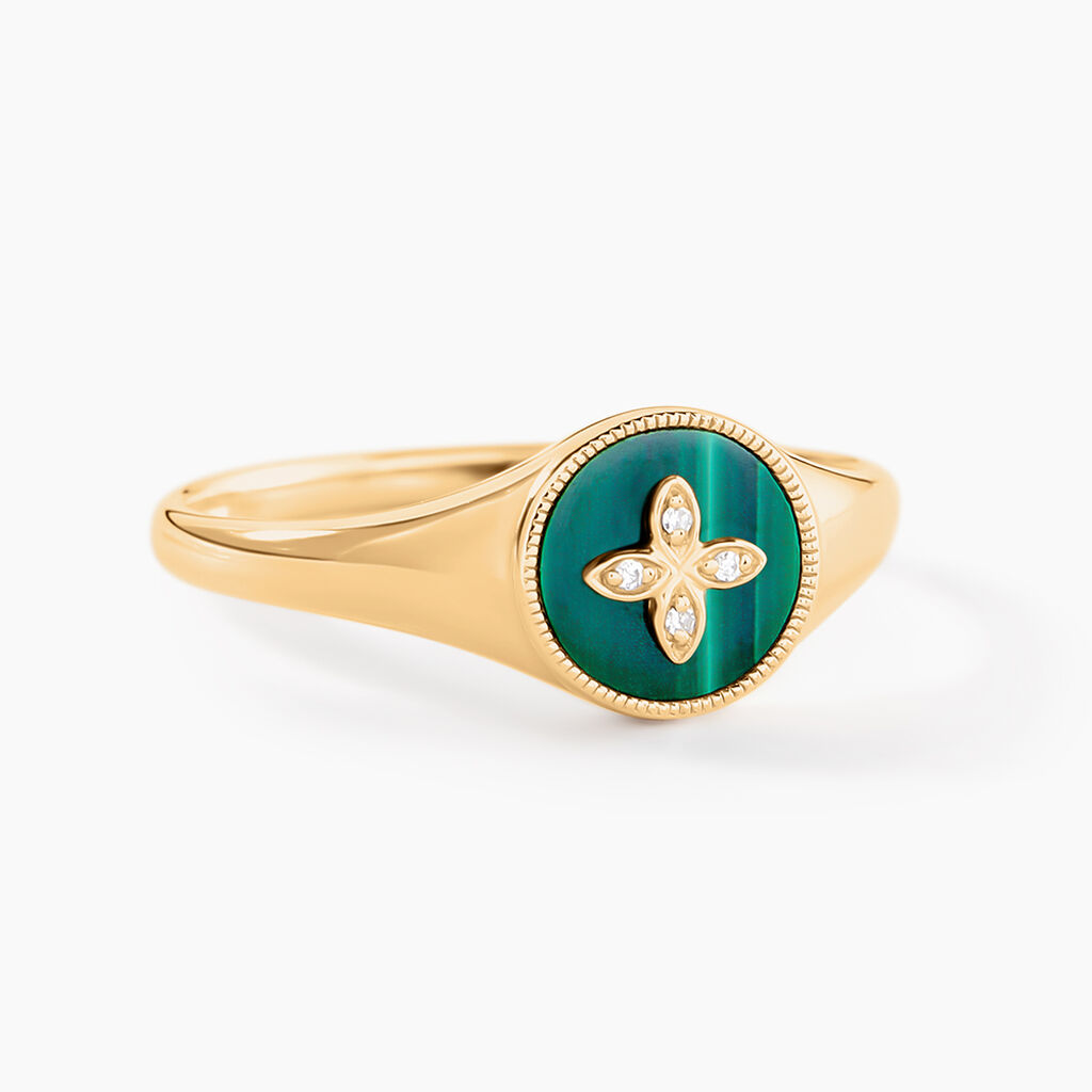 Bague Talisman Or Jaune Malachite Diamant - Bagues solitaires Femme | Histoire d&rsquo;Or