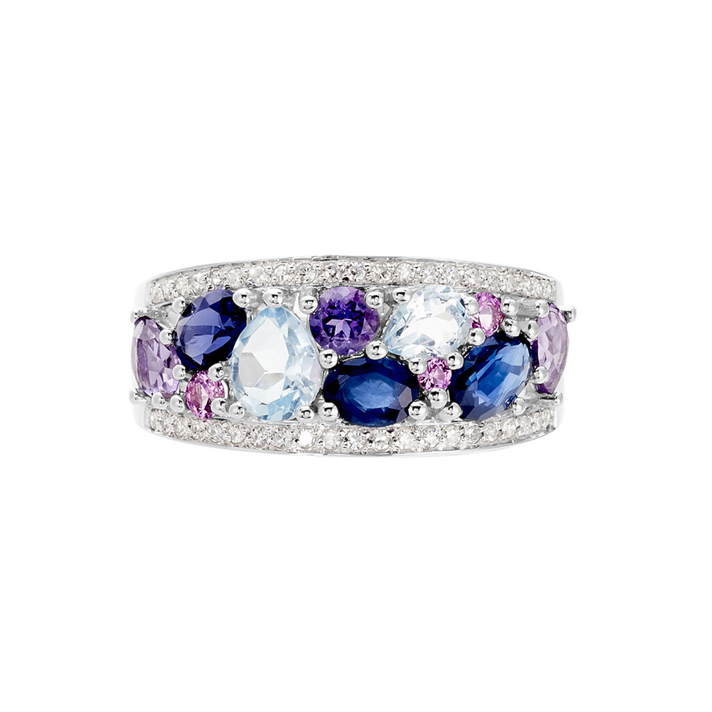 Bague Multicolore Or Blanc Topaze Et Amethyste Et Saphir - Bagues avec pierre Femme | Histoire d’Or