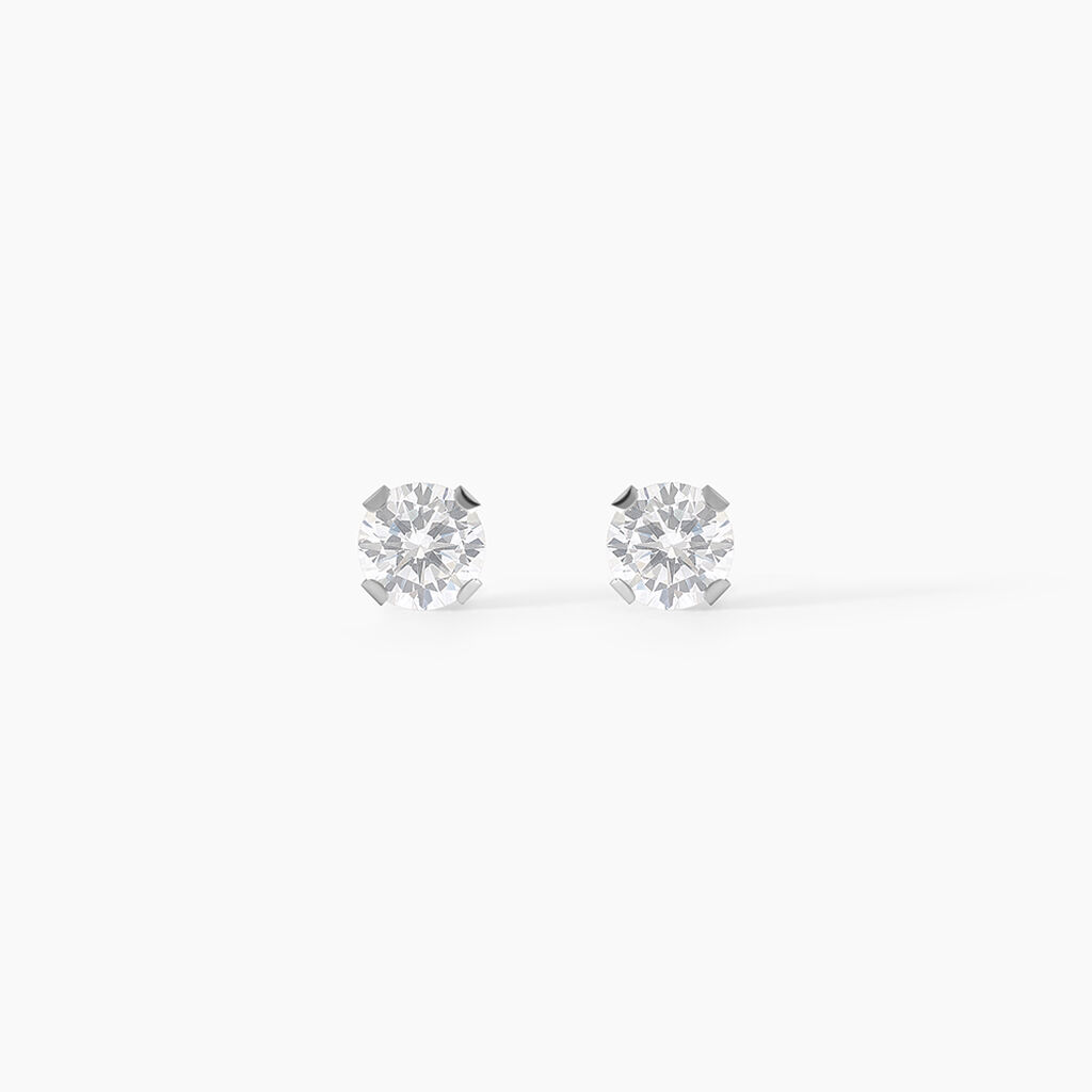 Boucles D'oreilles Puces Eddie Or Blanc Oxyde De Zirconium - Clous d'oreilles Femme | Histoire d&rsquo;Or