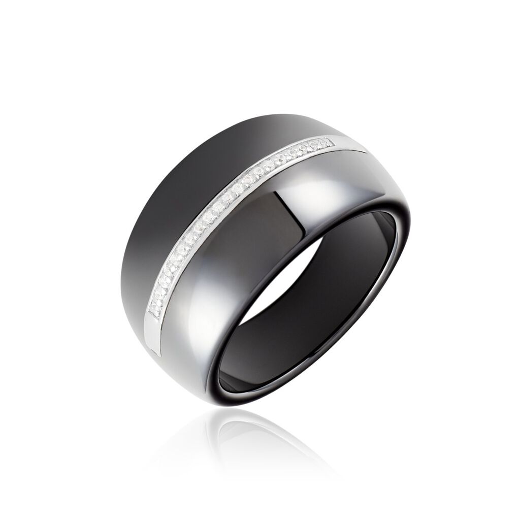 Bague Ceramik Design Argent Blanc Oxyde De Zirconium Et Céramique - Bagues avec pierre Femme | Histoire d’Or