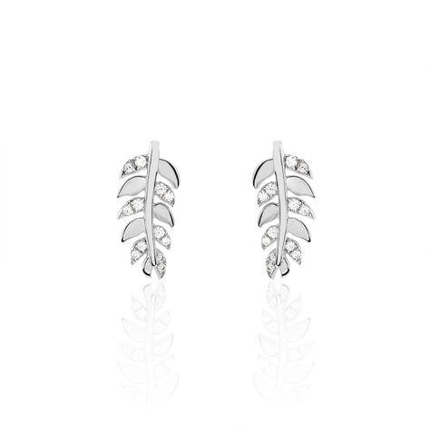 Boucles D'oreilles Puces Jade Argent Blanc Oxyde De Zirconium - Boucles d'oreilles fantaisie Femme | Histoire d’Or