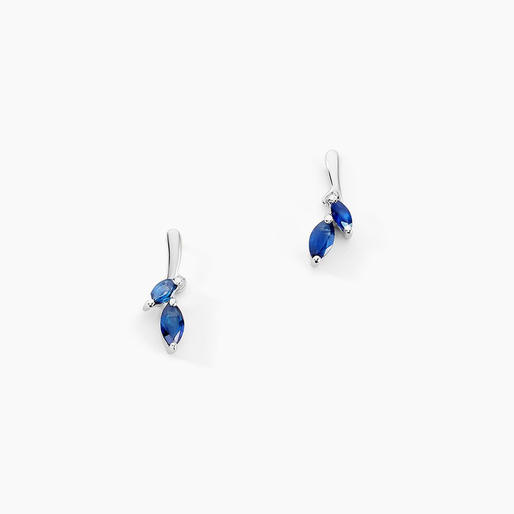 Boucles D'oreilles Pendantes Navette Or Blanc Saphir - Boucles d'oreilles pendantes Femme | Histoire d’Or
