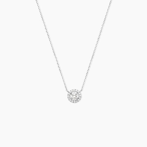Collier Mentoura Or Blanc Diamant Synth&eacute;tique - Colliers Femme | Histoire d&rsquo;Or