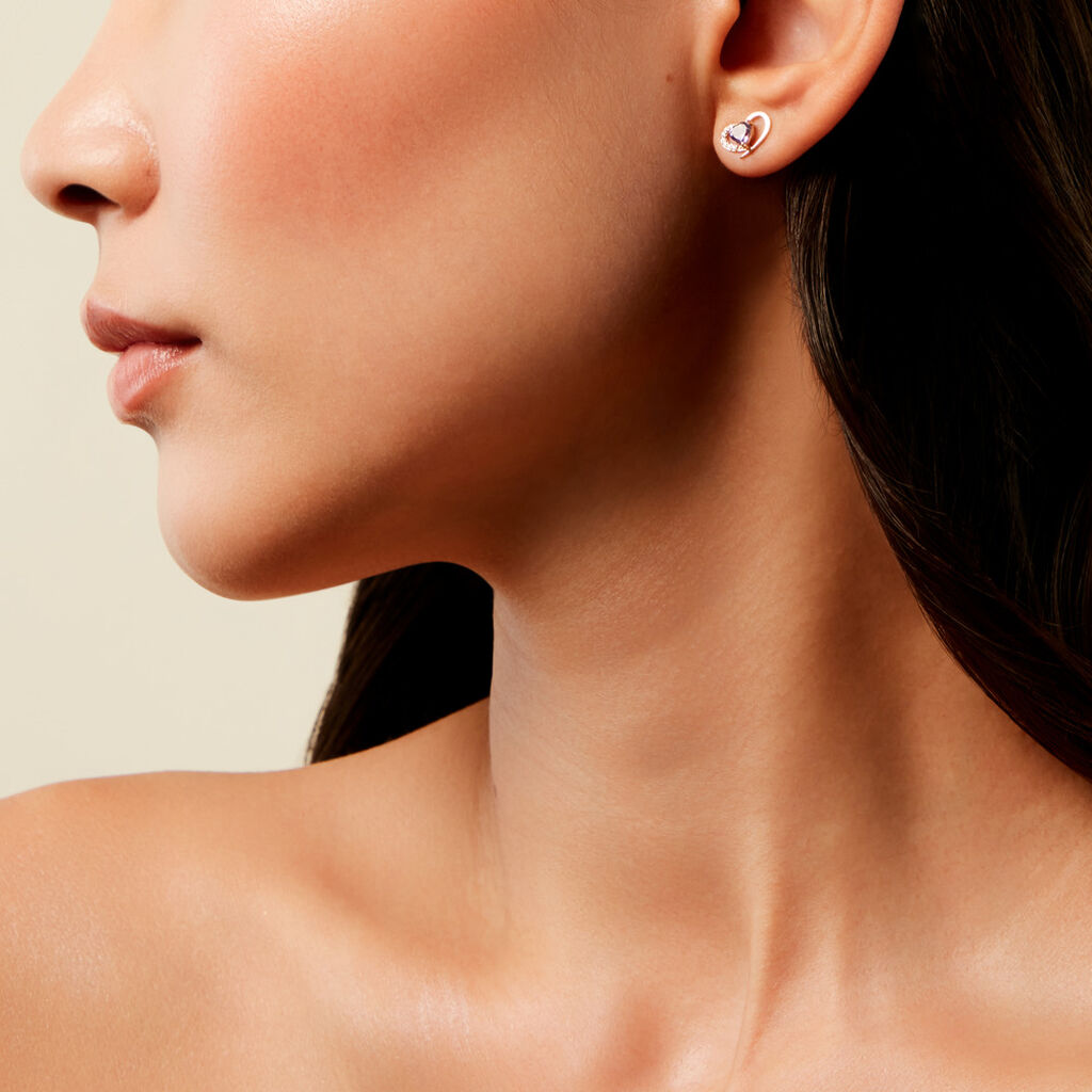 Boucles D'Oreilles Puces Creighton Or Jaune Améthyste Oxyde De Zirconium - Clous d'oreilles Femme | Histoire d’Or