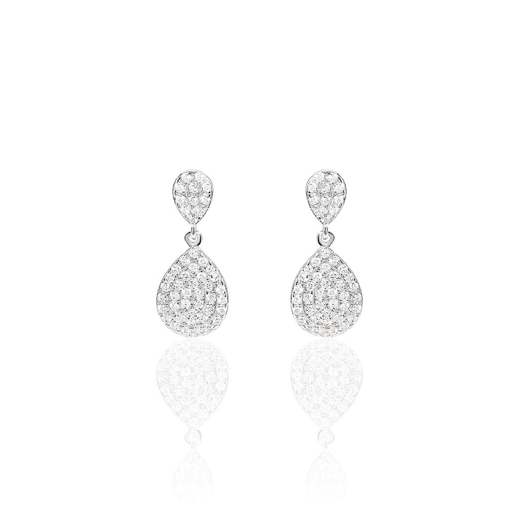 Boucles D'oreilles Pendantes Or Blanc Oxyde De Zirconium - Boucles d'oreilles pendantes Femme | Histoire d’Or