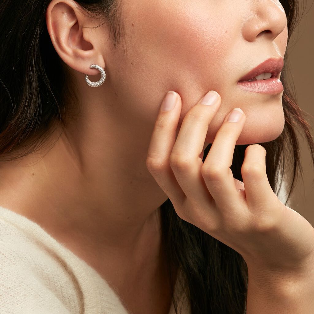 Créoles Uwe Argent Blanc Oxyde De Zirconium - Boucles d'oreilles créoles Femme | Histoire d’Or