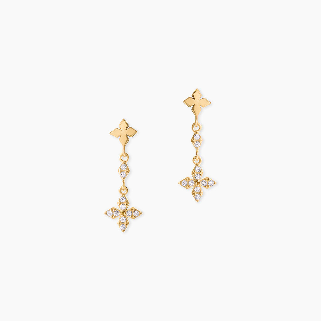 Boucles D'Oreilles Pendantes Aroldo Argent Dor&eacute; A L'Or 750/1000 Oxyde De Zirconium - Boucles d'oreilles pendantes Femme | Histoire d&rsquo;Or