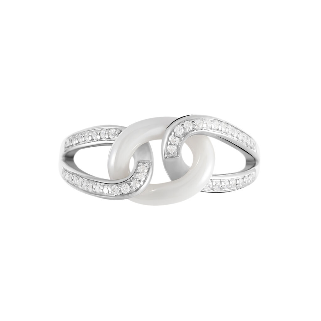Bague Link Argent Blanc C&eacute;ramique Et Oxyde De Zirconium - Bagues avec pierre Femme | Histoire d&rsquo;Or