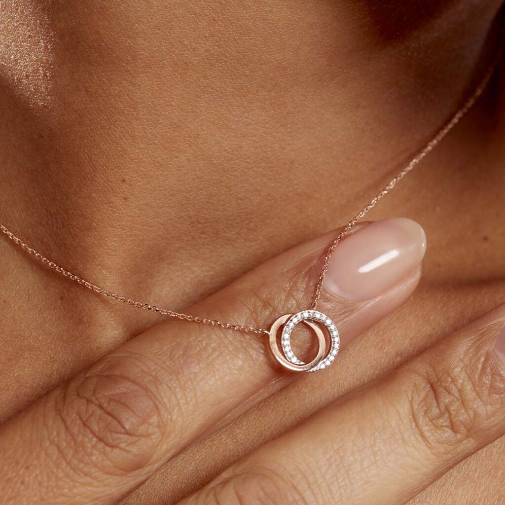 ABSOLU Damen Collier Gold Bicolor 375 (9 Karat) Diamant Wei&szlig; 0,07 ct Kreis - Colliers Femme | Histoire d&rsquo;Or