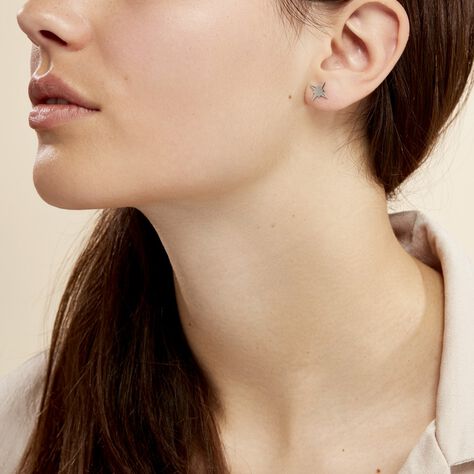 Boucles D'oreilles Puces Wiem Argent Blanc - Boucles d'Oreilles Etoile Femme | Histoire d’Or