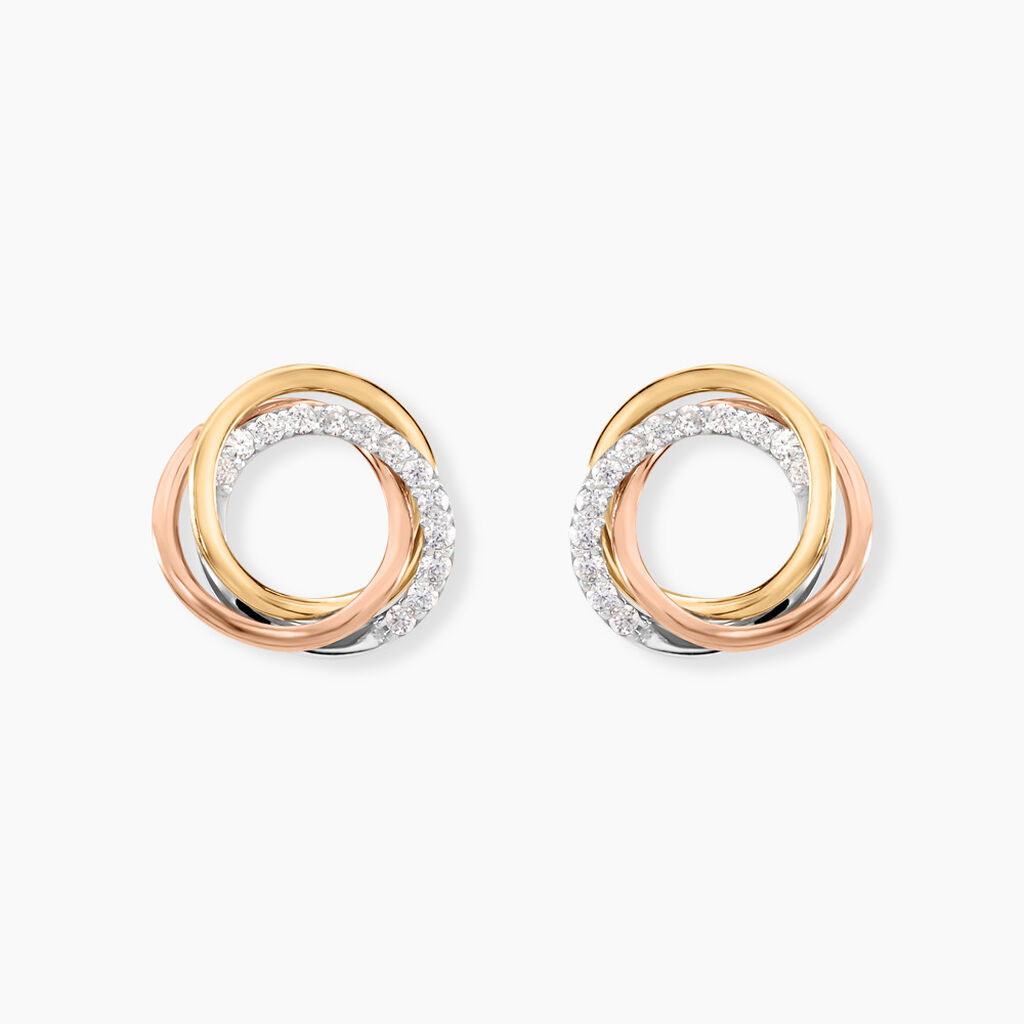 Boucles D'oreilles Puces Amaiur Or Tricolore Oxydes De Zirconium - Clous d'oreilles Femme | Histoire d&rsquo;Or