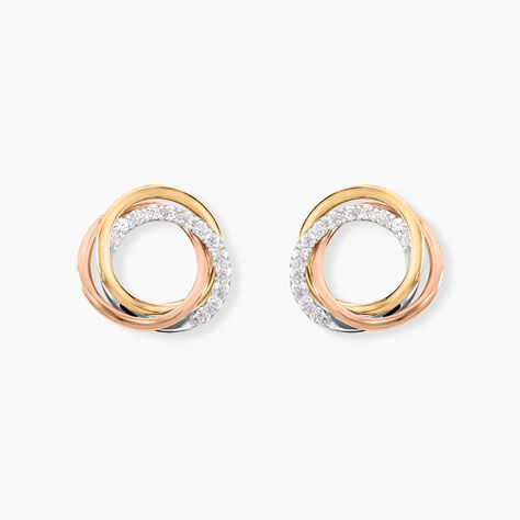 Boucles D'oreilles Puces Amaiur Or Tricolore Oxydes De Zirconium - Clous d'oreilles Femme | Histoire d&rsquo;Or
