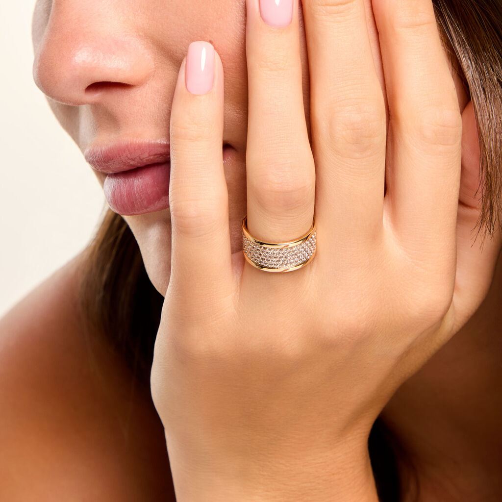 Bague Banda Argent Dor&eacute; A L'Or 750/1000 Oxyde De Zirconium - Bagues avec pierre Femme | Histoire d&rsquo;Or