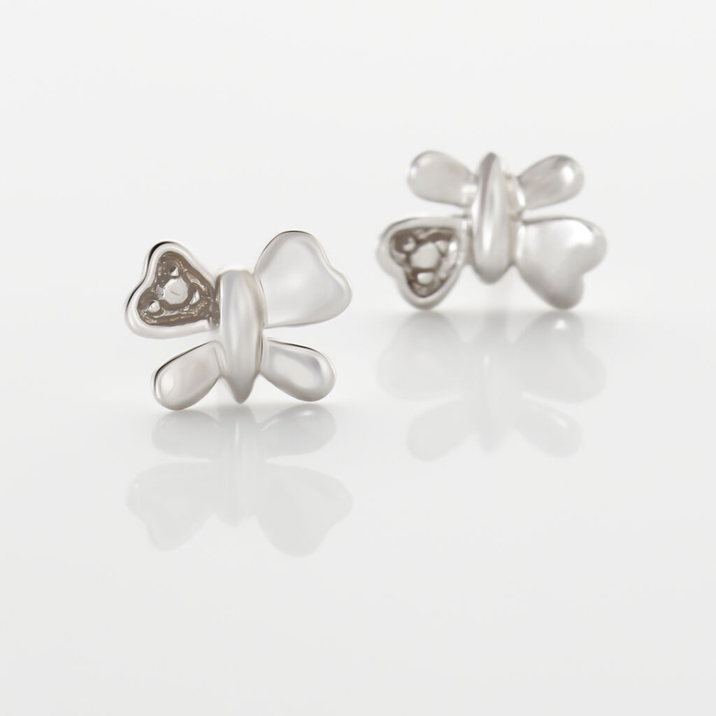 Boucles D'oreilles Puces Bartholomee Papillon Or Blanc - Clous d'oreilles Femme | Histoire d’Or