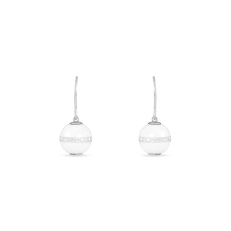Boucles D'oreilles Pendantes Rose-blanche Argent Strass Et Céramique - Boucles d'oreilles fantaisie Femme | Histoire d’Or