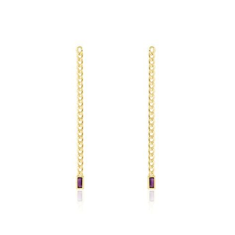 Boucles D'oreilles Pendantes Chain Or Jaune Am&eacute;thyste - Boucles d'oreilles pendantes Femme | Histoire d&rsquo;Or