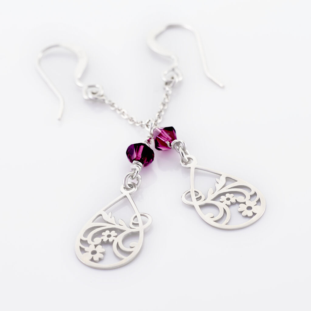 Boucles D'oreilles Pendantes Oumoul Argent Blanc Pierre De Synthese - Boucles d'oreilles fantaisie Femme | Histoire d’Or