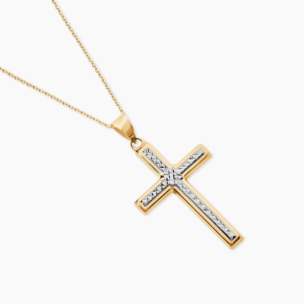 Pendentif Benny Croix Ciselee Or Bicolore - Pendentifs Communion Femme | Histoire d&rsquo;Or